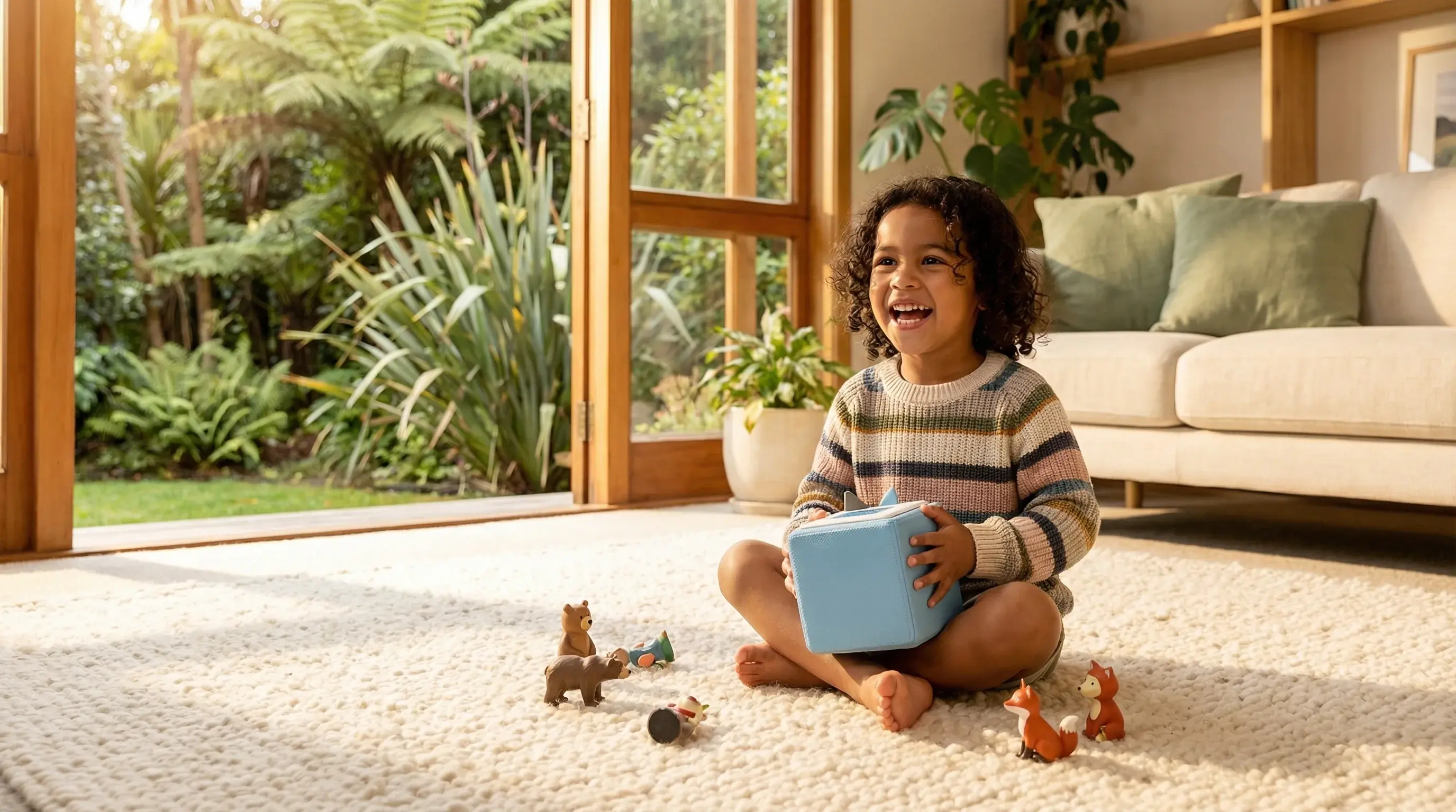 Child playing with Toniebox and custom toppers